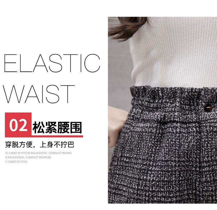 Mùa thu và mùa đông quần short kẻ sọc len nữ cộng với phân bón XL Nữ 220 pounds béo mm mặc quần cạp cao cạp cao