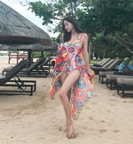 Bali Holiday INS net red with small fragrant wind crushed floras sexy one-piece swimsuit woman beach shawl swimsuit