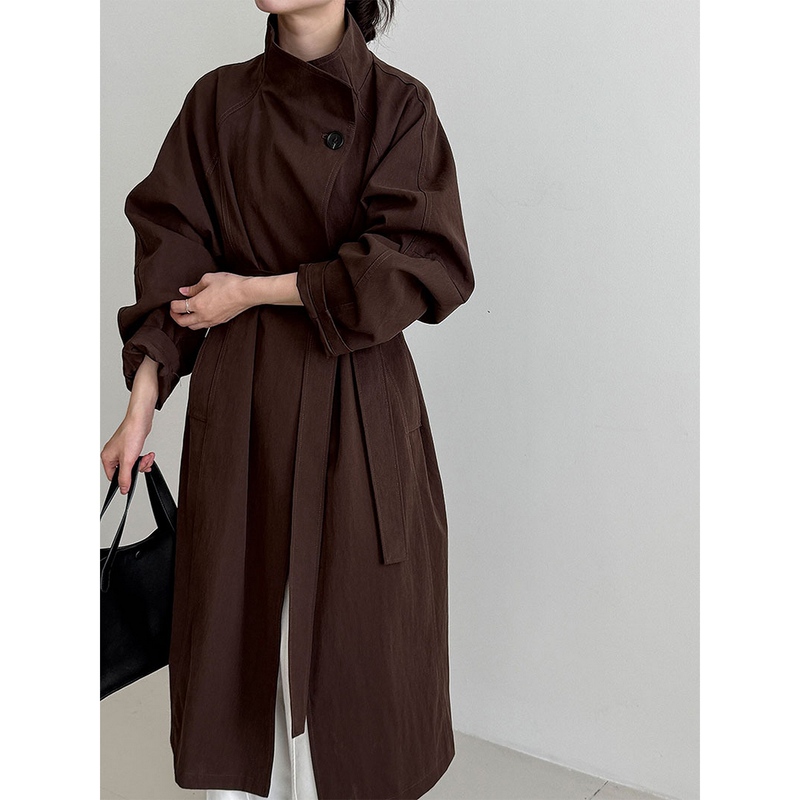 Coffee-Colored Melard Stand-Up Collar Mid-Length Over-The-Knee Coat for Women 2026, Very Stylish Trench Coat, Old Money Style Russian Coat