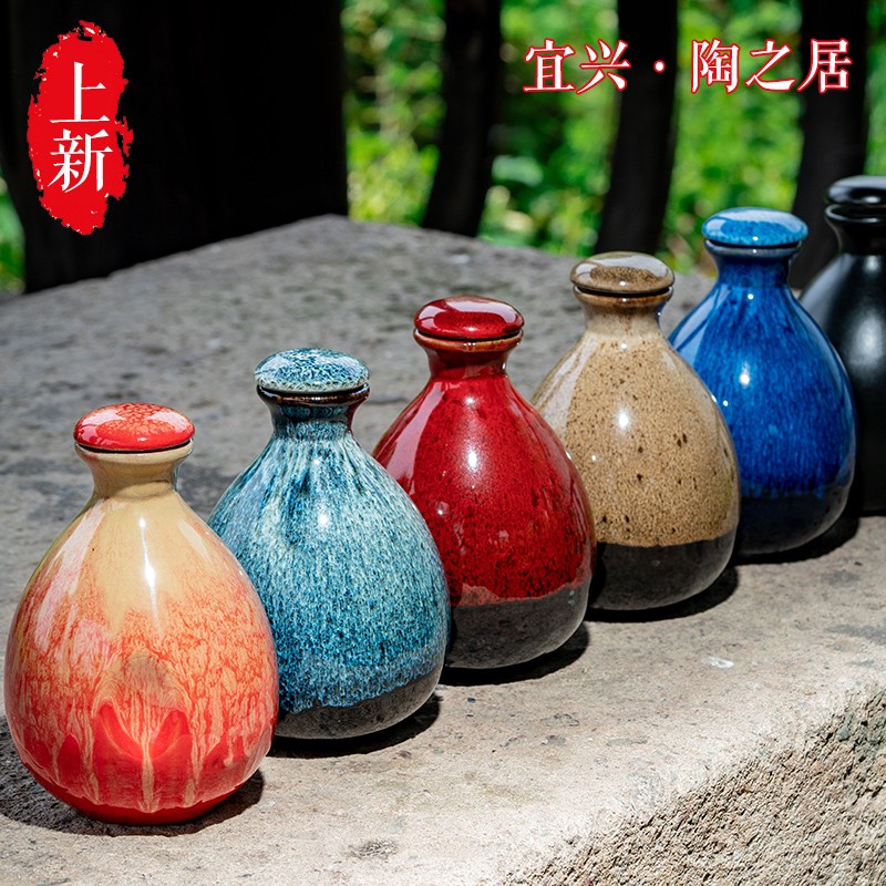 Lixingtao Residence Ceramic Wine Bottle 1 catty 500ml with lid color glazed ceramic wine bottle for home commercial wine bottle