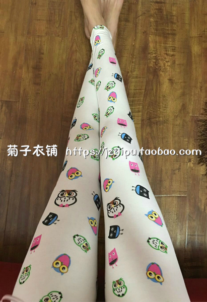 Mùa thu mới tùy chỉnh in họa tiết thun cao eo cộng với phân bón XL chín điểm phương thức quần legging mỏng quần ống rộng nữ
