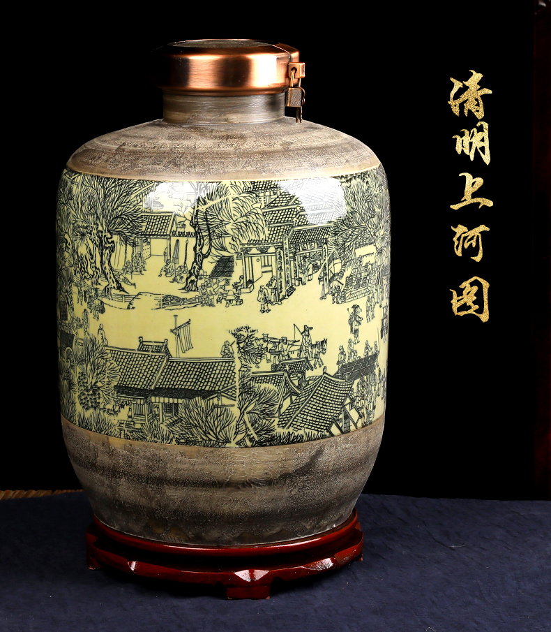 Jingdezhen ceramic jars 30 kg sealed bottles wine medicated wine pot with lock jar jar it