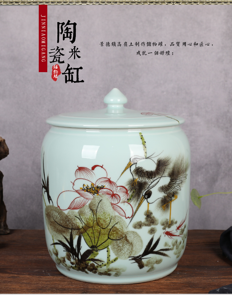 Ceramic barrel with cover ricer box 15/25 jin tea rice flour cylinder box seal tea cylinder cylinder grains storage