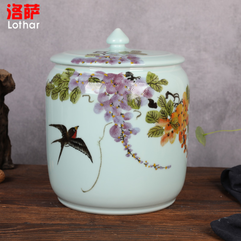 Ceramic barrel with cover ricer box 15/25 jin tea rice flour cylinder box seal tea cylinder cylinder grains storage