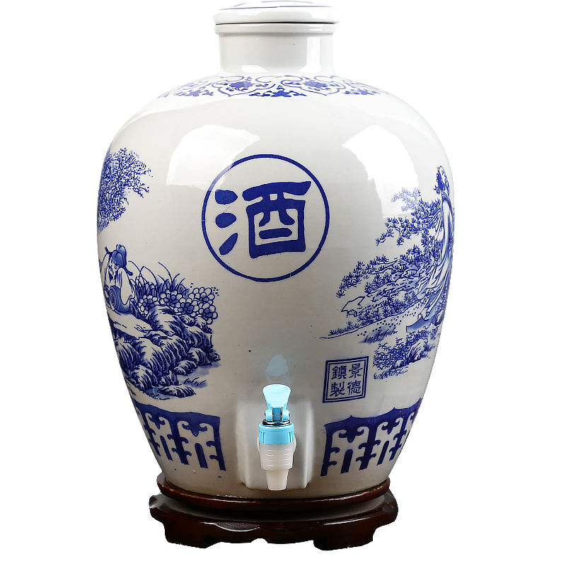 Blue - and - white porcelain jar 10 jins 20 jins 30 jins of 50 kg terms bottle it wine casks hip grape jars