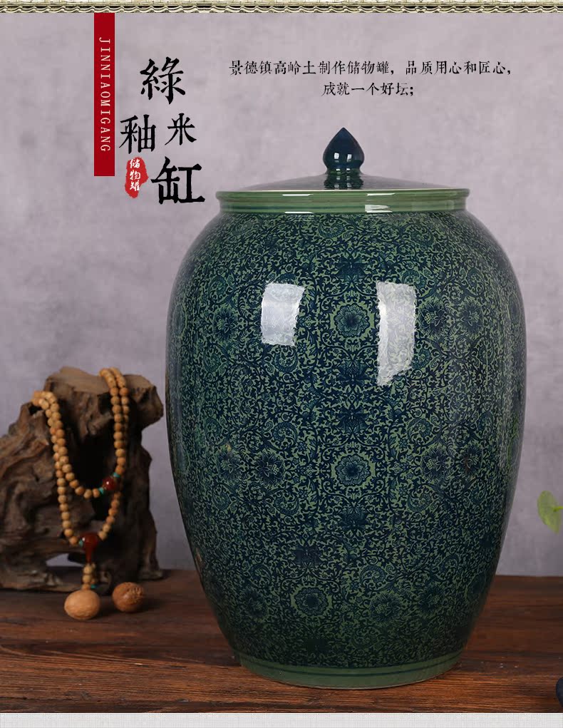 Jingdezhen ceramic barrel storage box tea meter box of oil cylinder ricer box kg30 20 jins 50 kg sealed with cover tank