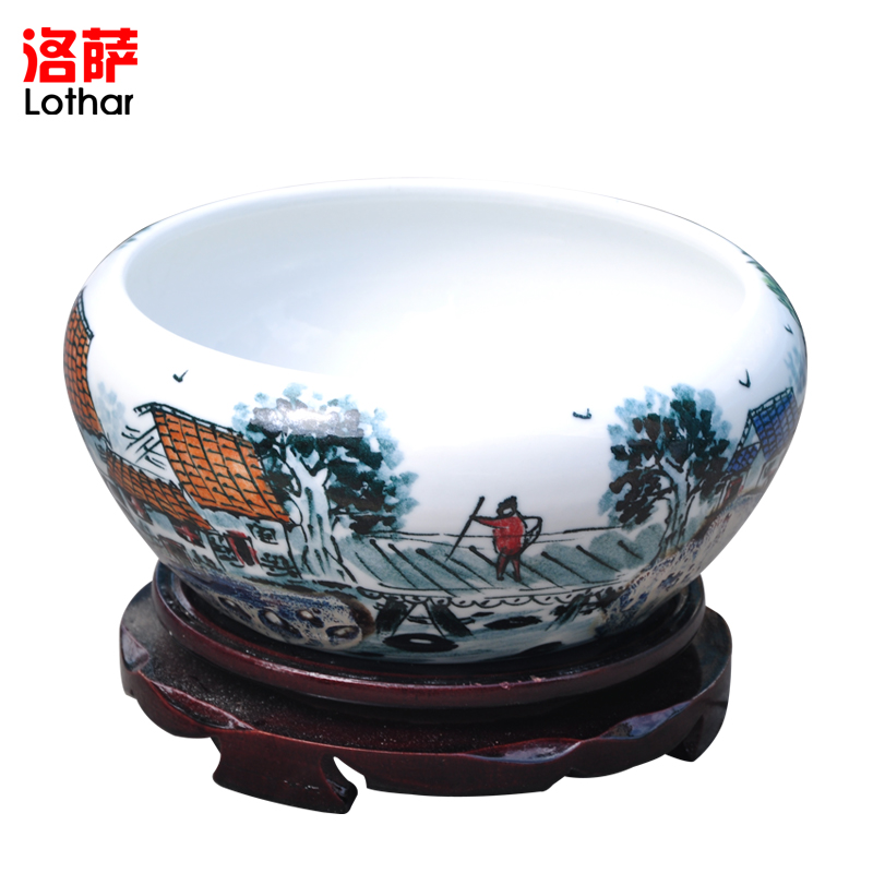 Lothar modern jingdezhen ceramic aquarium hand - made a goldfish bowl bowl lotus basin to furnishing articles goldfish bowl lotus the tortoise
