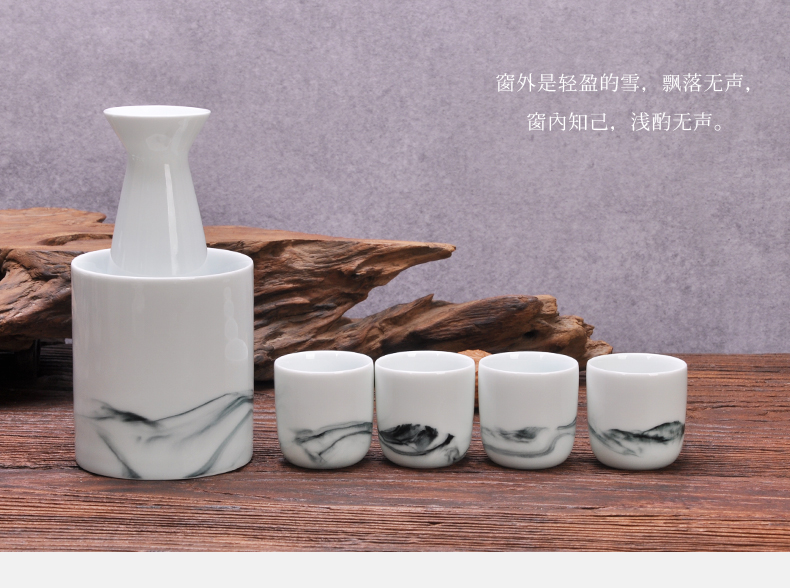 Jingdezhen ceramic hand - made Japanese hot temperature wine pot clear wine set 6 piece warm wine hip suit can "bringing gift boxes