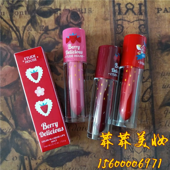 Rút tủ và chặt tay giá Hàn Quốc Eti House Aili House Strawberry Lip Glaze Lasting Waterproof Moisturising Lip Gloss Lip Gloss - Son bóng / Liquid Rouge