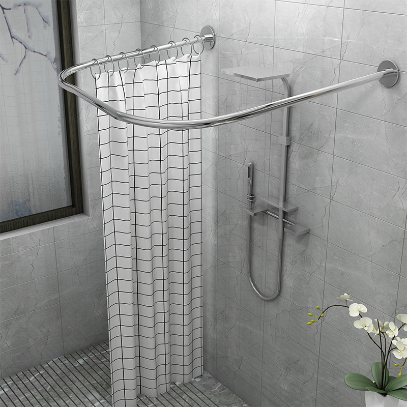 Punch-Free U-shaped shower curtain rod stainless steel shower curtain frame bathroom perforated shower room track U-shaped set non-telescopic rod