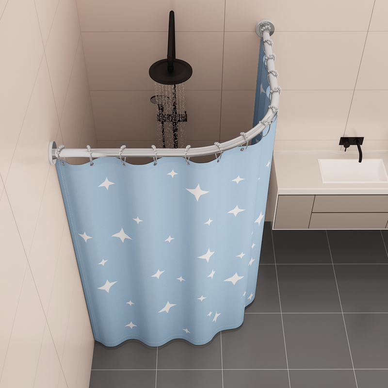 Waterproof Shower Screen for Bathroom, Home Use Corner Shower Curtain Rod, Shower Tent, Curtain Track, Ceiling-Mounted Fan-Shaped Curved Rail
