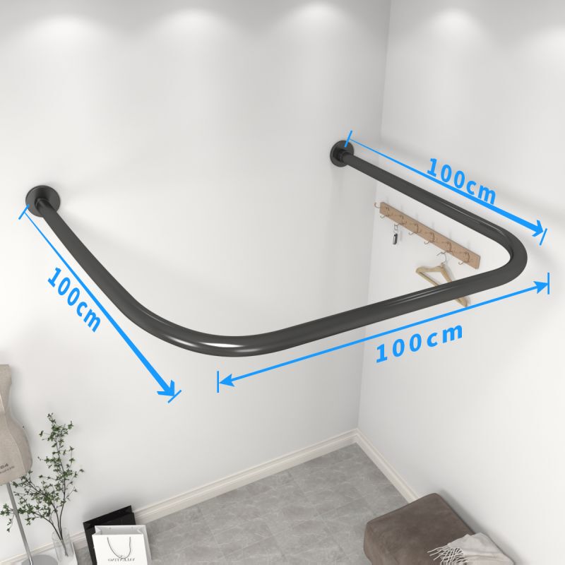 Fitting Room U-Shaped Curtain Rod, U-Shaped Rod for Hanging Curtains, Changing Room Door Curtain Track, L-Shaped Curved Partition, Black