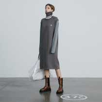 EKCOOKIES ORIGINAL DESIGNER STRIPED TURTLENECK POKER EMBROIDERED BUTTON SIDE SPLIT SLEEVELESS KNITTED DRESS