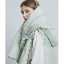 EKCOOKIES Original designer niche High-end mint green pleated hooded cotton coat Vest with scarf