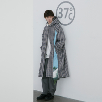 EKCOOKIES original designer niche high-end oil painting stitching long cotton coat silhouette check coat