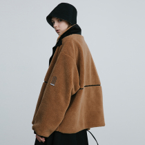 EKCOOKIES original designer He Changxi with the same profile stitching lamb wool jacket Lamb wool cotton coat