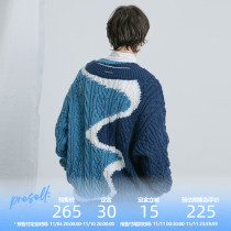 EKCOOKIES original design Zeng Keni Li Junhao same hierarchical deconstruction profile blue oil painting sweater