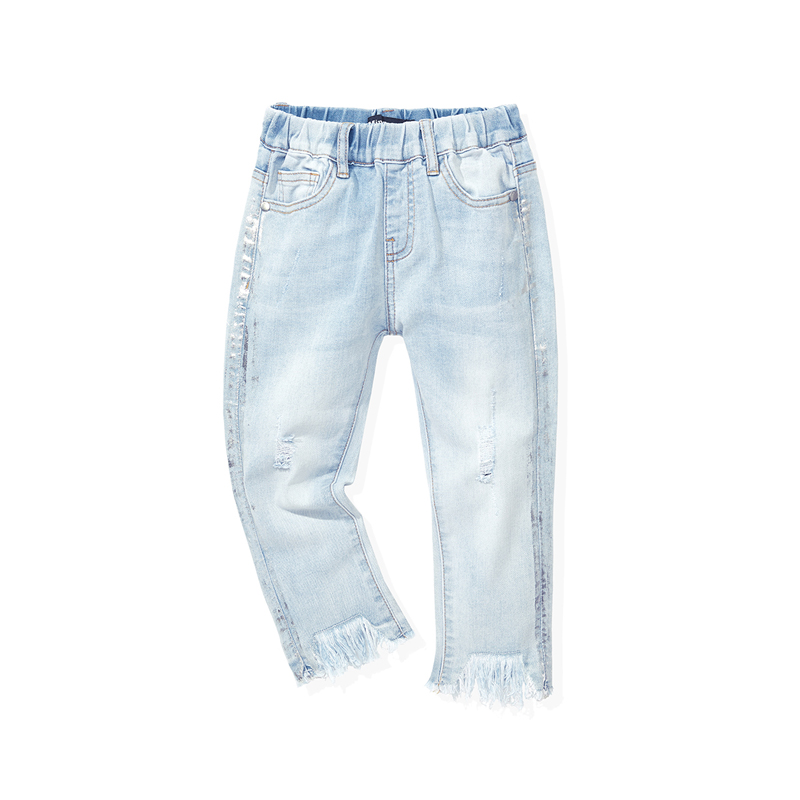 Cắt dấu Bird chiếc váy cô gái mùa hè cạnh tóc quần jean lỗ triều con bé trẻ em rửa quần denim