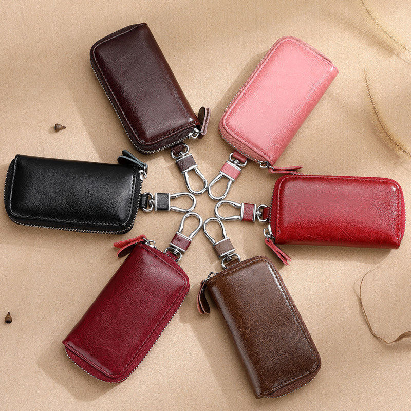 Large capacity car key bag men's waist hanging real cow leather female card bag Han version multifunction containing zero money lock spoon button