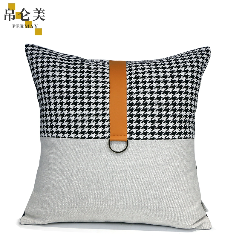 Hiện đại ánh sáng sang trọng mô hình phòng màu đen gối thiết kế sofa họa tiết houndstooth kết cấu khâu đệm màu be - Trở lại đệm / Bolsters