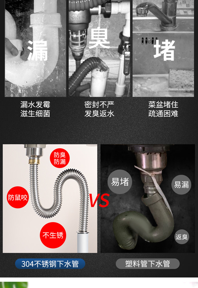 Слив 厨房不锈钢洗菜盆下水管洗碗池水槽下水器配件水槽排水管防臭套装 Milor