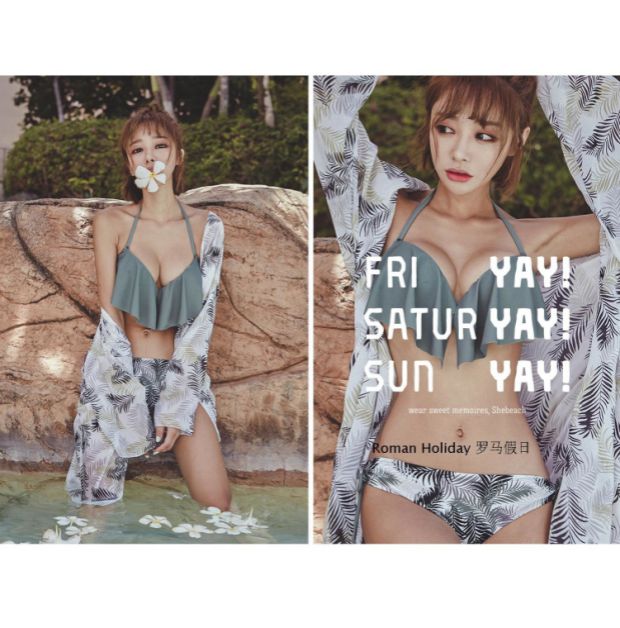 Áo tắm nữ hàn quốc bikini ba mảnh áo choàng dài tay áo chống ngực nhỏ bên ngoài tụ tập ba áo tắm gợi cảm - Bikinis đồ bơi tay dài nữ