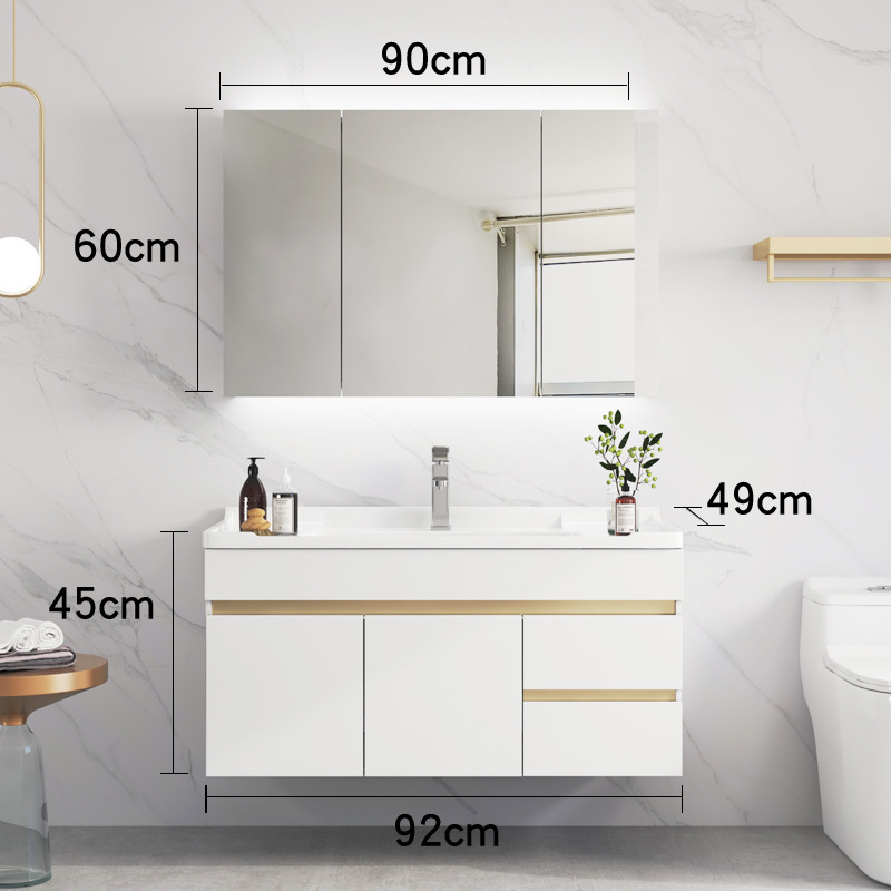 Bathroom Cabinet Modern Minimalist Style Bathroom Dresser Smart Mirror Wash Basin Multilayer Solid Wood Nordic Style Bathroom Cabinet
