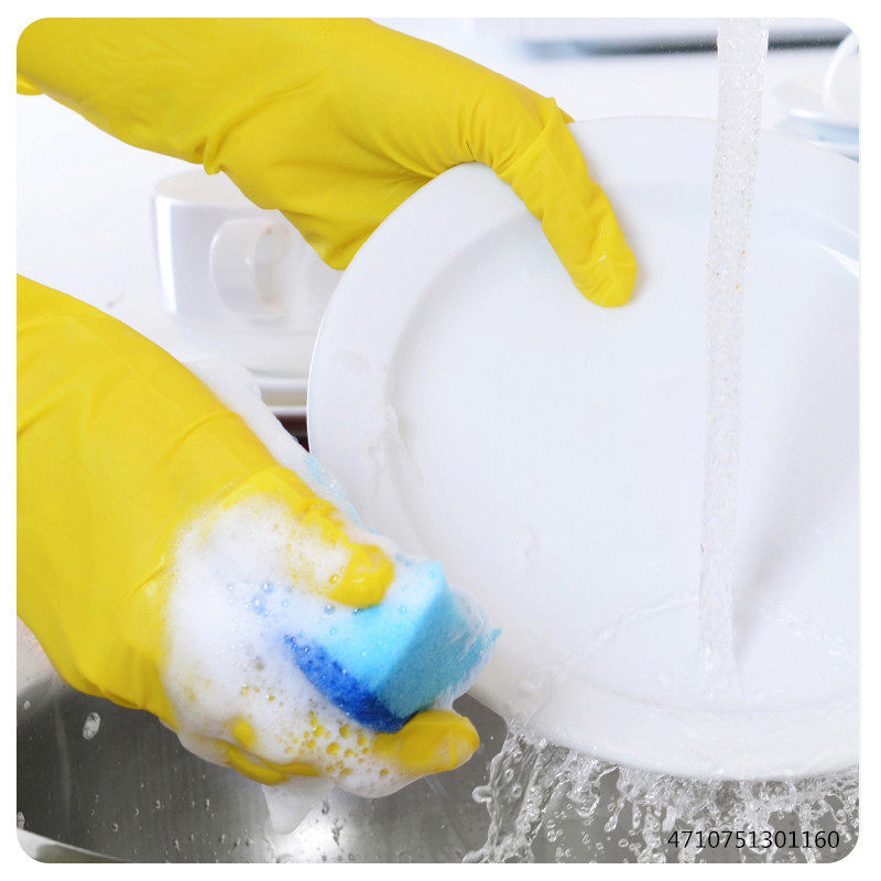 Malaysian imported dishwashing natural rubber gloves kitchen dishwashing durable thickened household waterproof velvet-lined latex