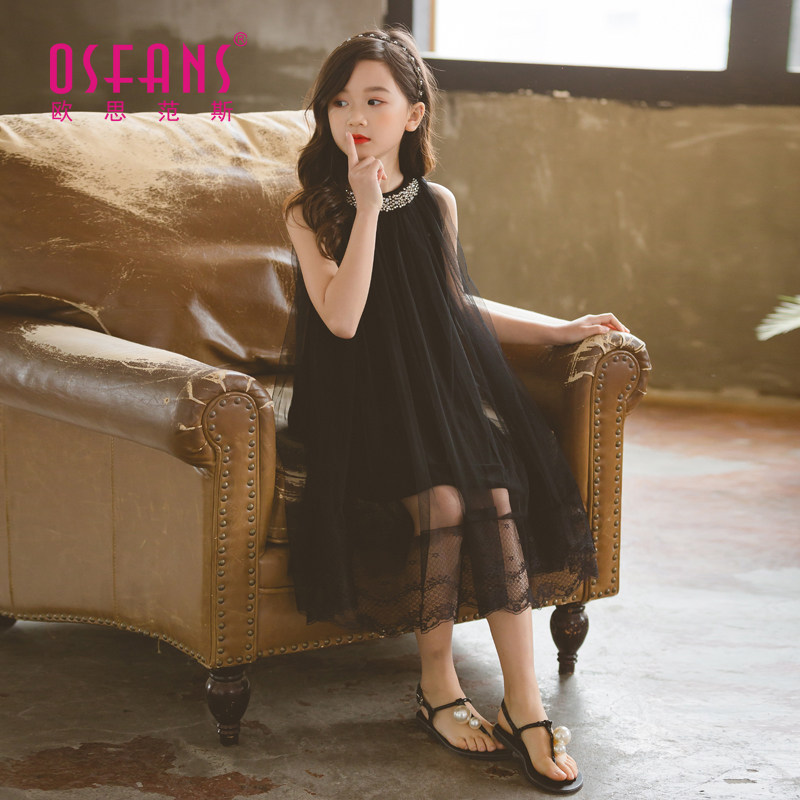 Fat Girl Black Ocean Dress Summer 2022 New Sleeveless Dress Girl Loose Summer Dress CUHK Girl Princess Dress