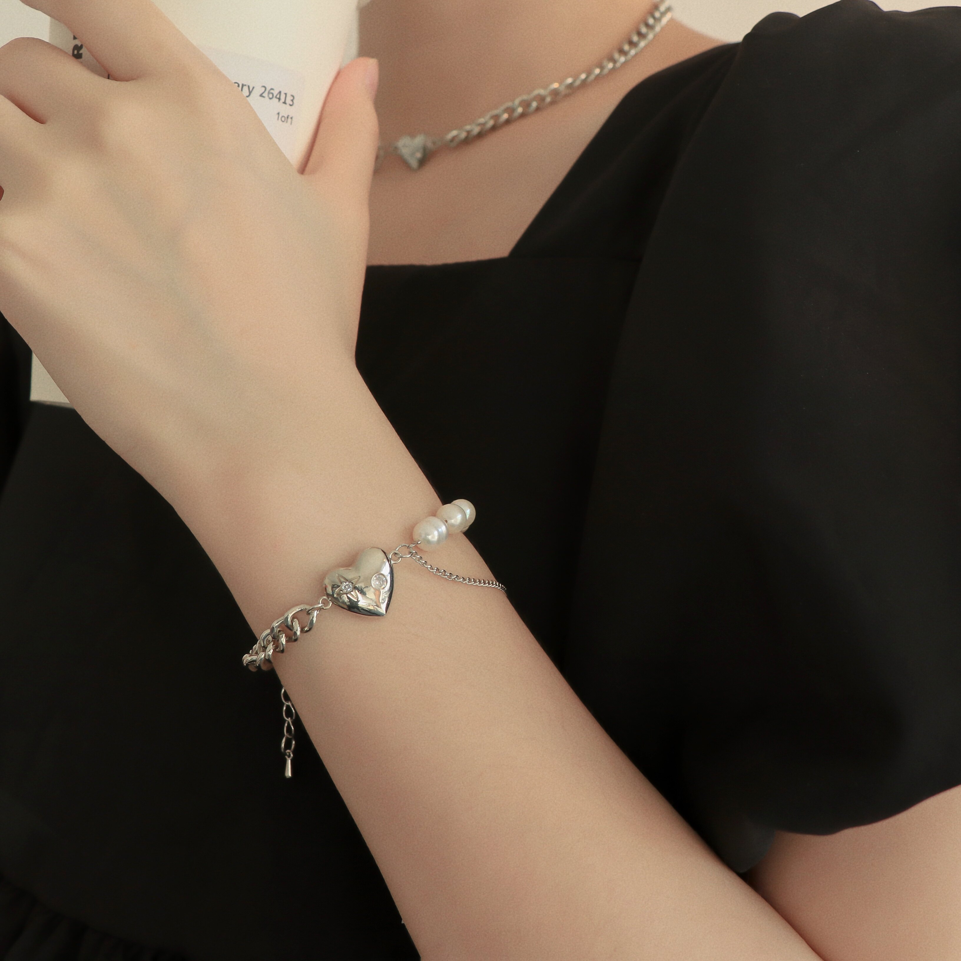 Due to the lack of Sting French retro freshwater pearl love chain adjustable bracelet Japanese and Korean simple girl heart