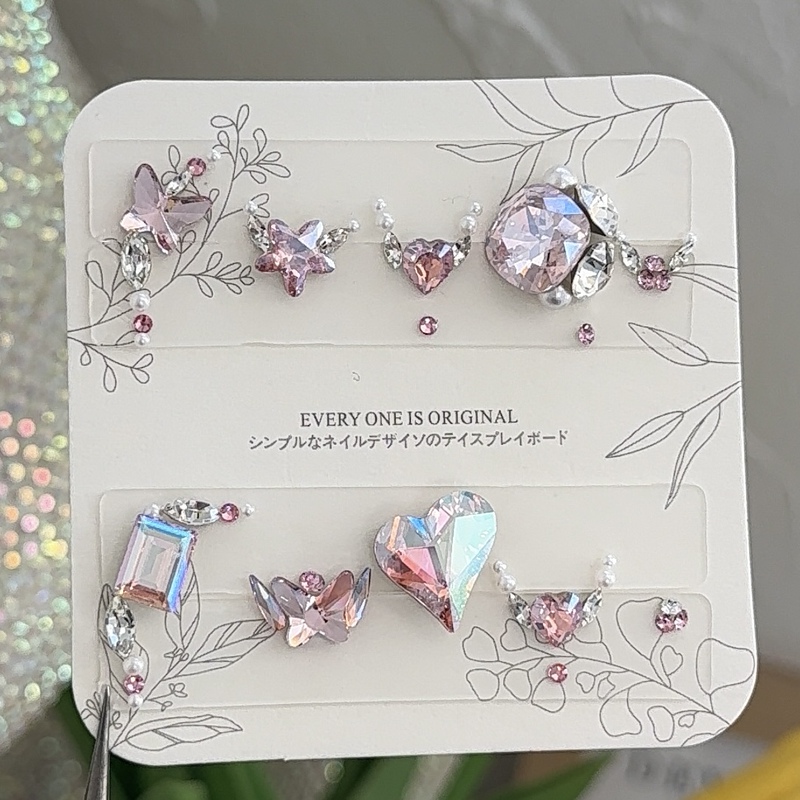 [Moonlight Powder Ab Style] Authentic Nail Art Swarovski Material Kit, Fat Square 10mm, Crooked Heart 13X12 433
