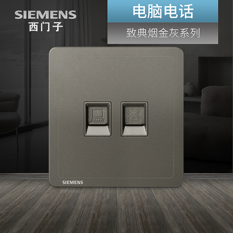 Siemens Computer Phone two-in-one socket Classic Smoke Gold Grey Silver Color Mesh Route Internet Home Concealed panel