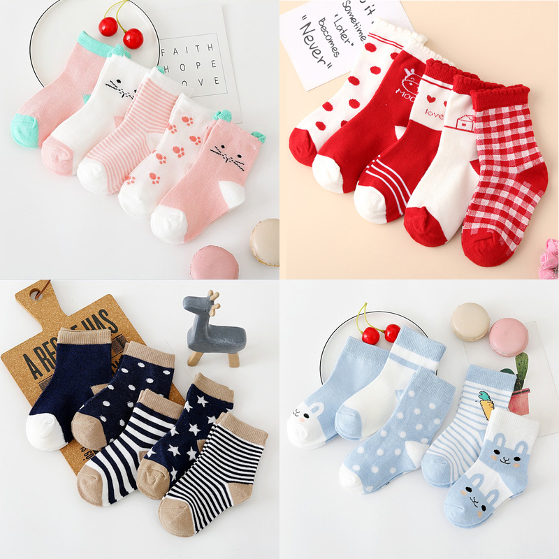 5 Pairs of Children's Socks for Ages 0-7, Toddler Spring and Autumn Unisex Baby Floor Socks, Mid-Calf Socks, Cartoon Animal Design, New 5 Pairs of Children's Socks for Ages 0-7, Toddler Spring and Autumn Unisex Baby Floor Socks, Mid-Calf Socks, Cartoon Animal Design, New