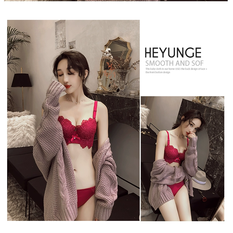 Lotus vần áo ngực ren trên bộ sưu tập tập hợp đồ lót ngực nhỏ gợi cảm dày điều chỉnh áo ngực năm nay màu đỏ bikini đi biển đẹp