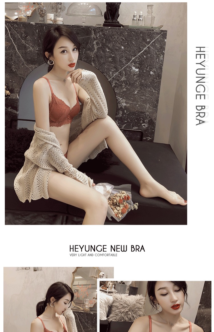 Hoa sen vần ren Pháp mềm vòng thép trên bộ sưu tập áo ngực nhỏ thêu nữ thiết lập trong phần dày mùa thu đồ tắm biển