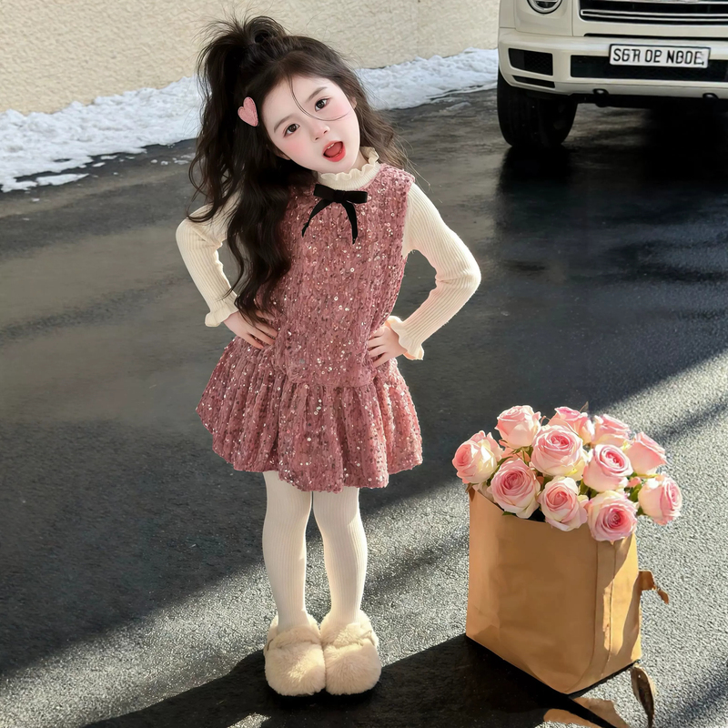 Girls' Vest Dress Autumn and Winter 2026 New Style Birthday Party Dress Toddler Girl Princess Dress Stylish Dress
