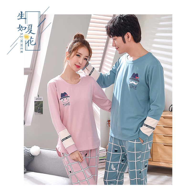 Yu Zhaolin bộ đồ ngủ đôi nữ mùa thu đông cotton cotton dài tay hai mảnh cotton Hàn Quốc dịch vụ đồ ngủ nam có thể mặc những kiểu đồ bộ de thương