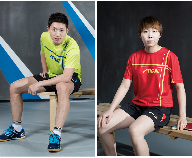 STIGA Stica table tennis quần áo phù hợp với nam giới và phụ nữ table tennis cạnh tranh quần áo ngắn tay bảng tennis quần áo T-Shirt cổ tròn bàn bóng bàn thi đấu quốc tế