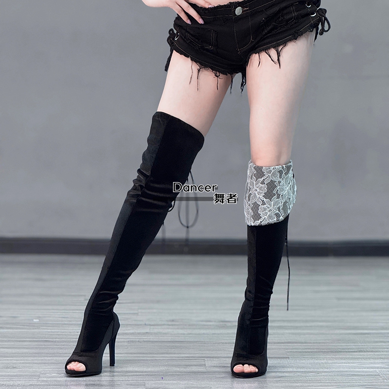 Jazz Dance High Heels Lace Fish-Mouth Over-The-Knee Boots Lace-Up Long Boots Heels Dance Shoes Women's Two-Wear Elastic Boots