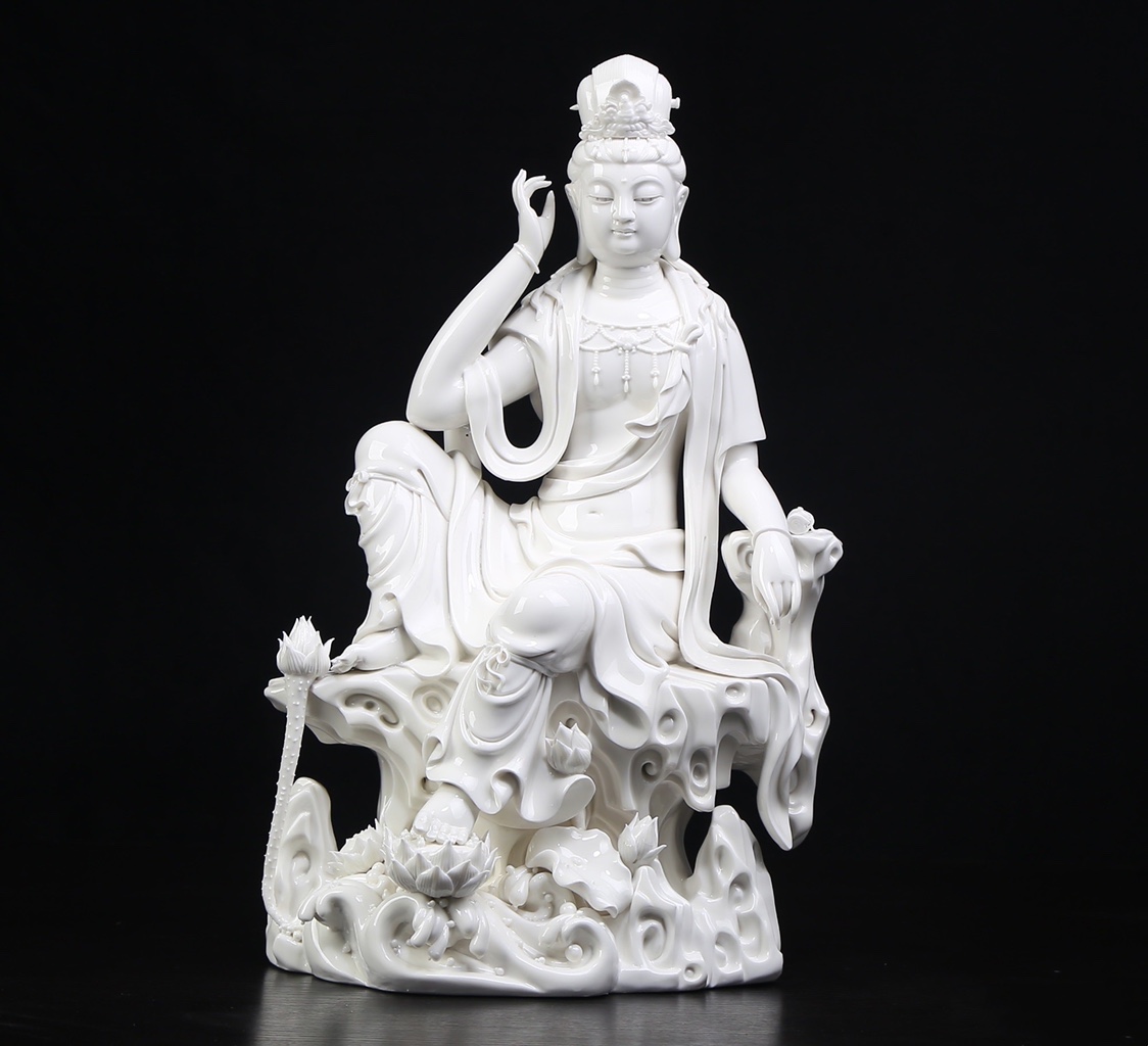 德化窑白瓷收藏品自在观音佛像工艺品摆设艺术品德华陶瓷禅意摆件