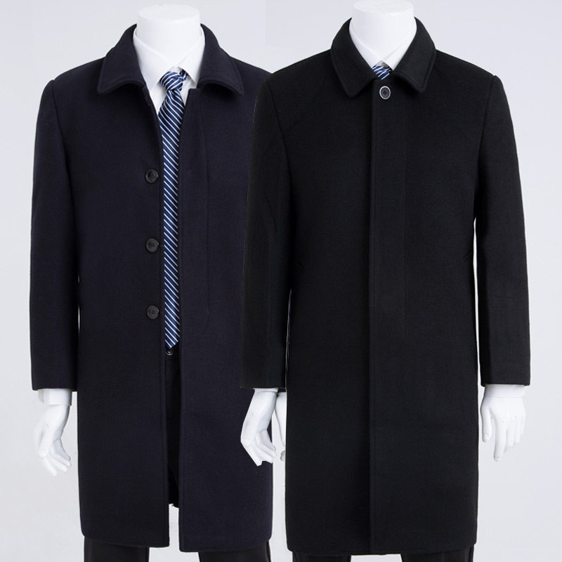 Anti-season spring, autumn and winter middle-aged and elderly men's woolen coat lengthened over-the-knee woolen trench coat thick woolen coat