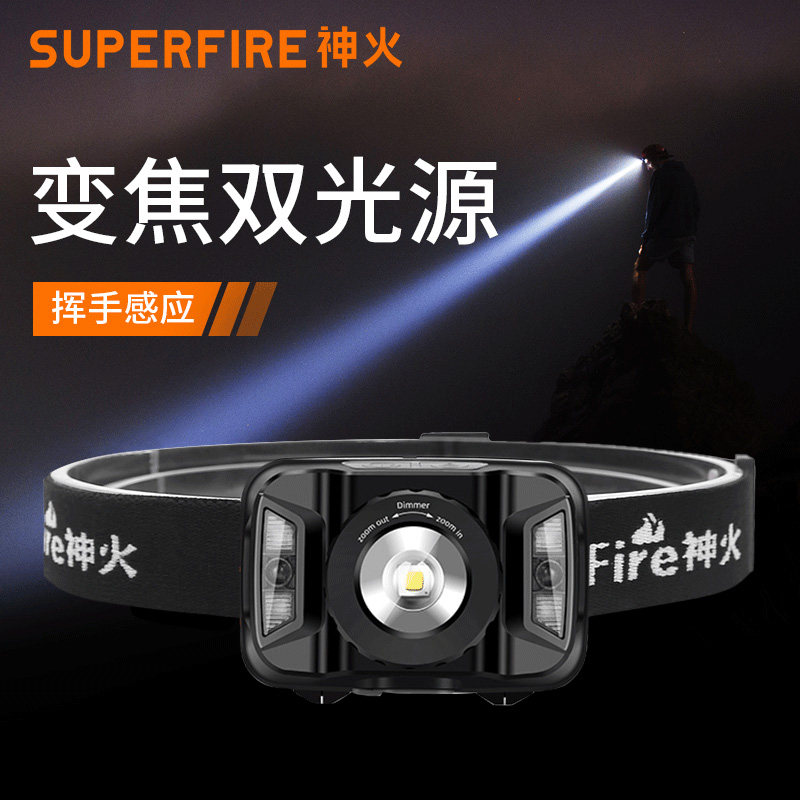 变焦强光头灯神火夜钓感应钓鱼灯led可充电户外超亮迷你矿灯HL18