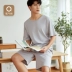 Dingguagua pyjama nam quần short ngắn tay cotton mùa hè mỏng sinh viên áo phông phục vụ ở nhà có thể mặc bên ngoài - Giống cái