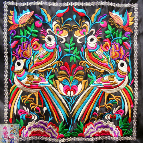 Color bird double bird ethnic embroidery embroidery piece handmade diy accessories machine embroidery embroidery ethnic characteristics embroidery 36 *36