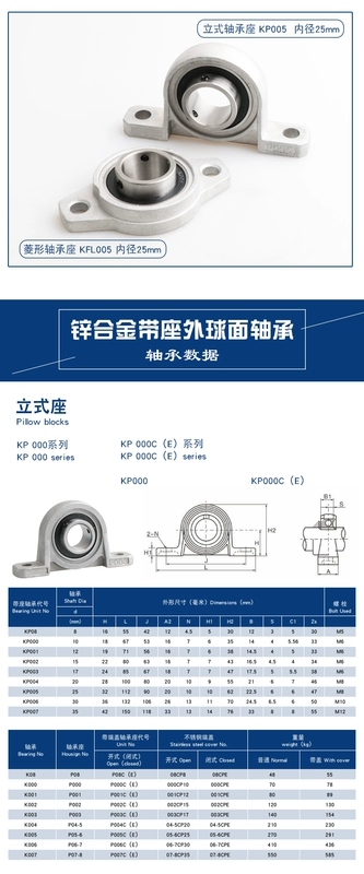 Ghế đai hợp kim kẽm mang kim cương dọc KP KFL08 000 001 002 003 004 005 006 bạc đạn 1 chiều