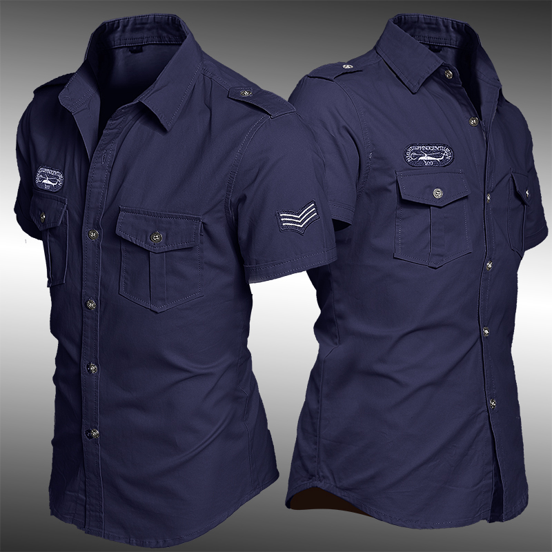 Double-Pocket American Casual Shirt for Men, All-Cotton, Right Pocket, Short-Sleeve Workwear, Summer Thin Style, Special Forces Pilot