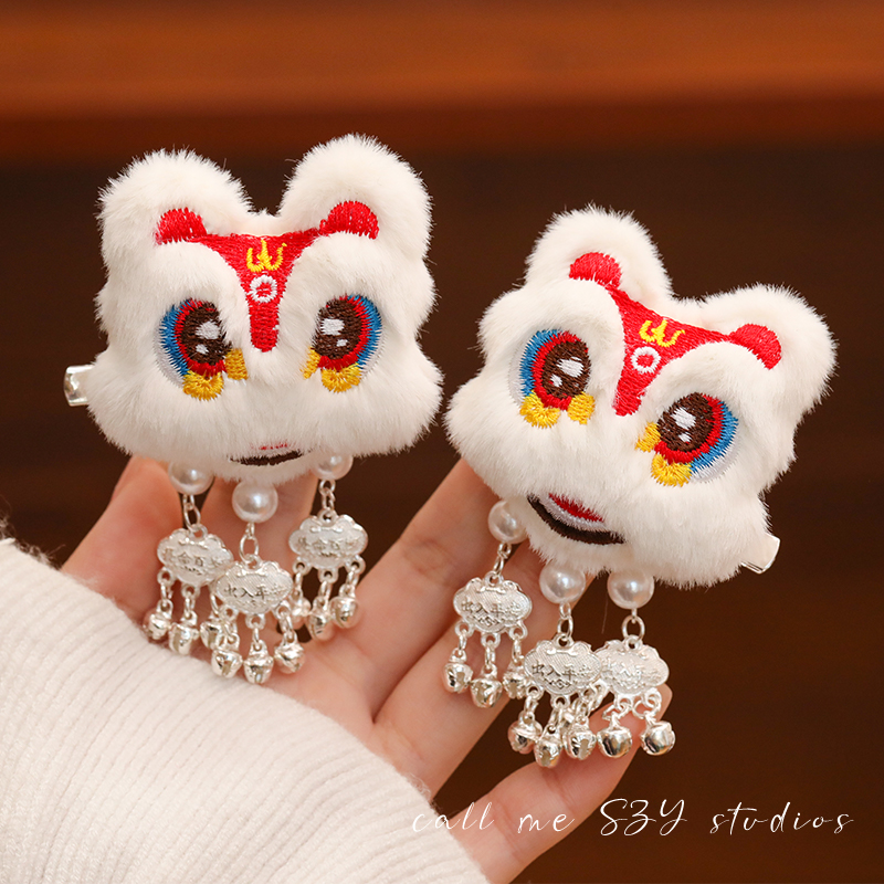 Wake Lion Streaming Su Hair Clip Dragon Year New Year Children's Cards China Wind Cute Female Babies Autumn/Winter Ancient Wind Han Clothes Headwear-Taobao