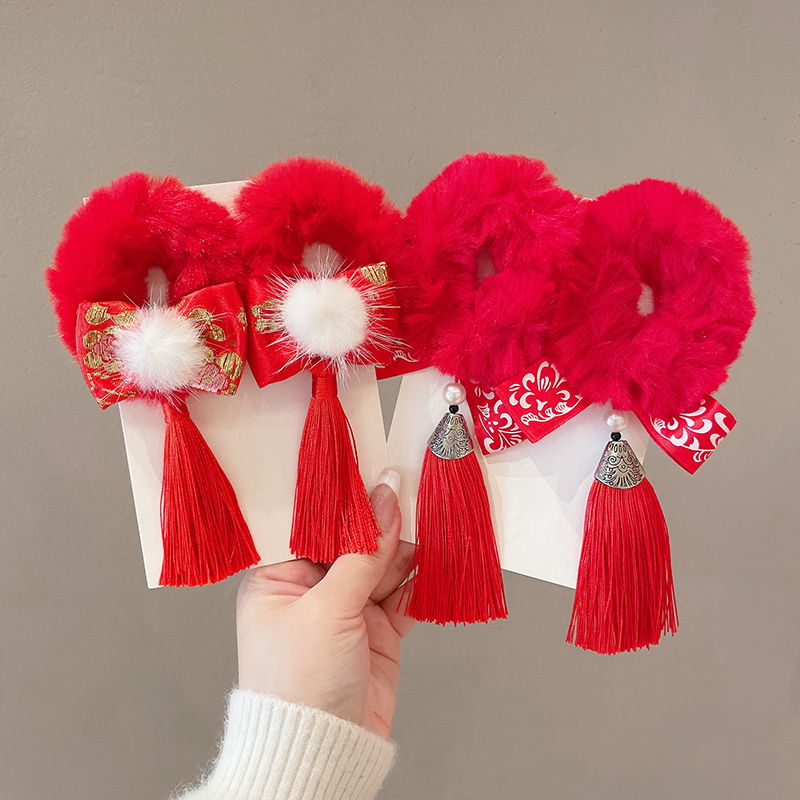 images 29:Children's hairpin New Year's Chinese style pair of cute baby hair card little girl red festive chuck headdress
