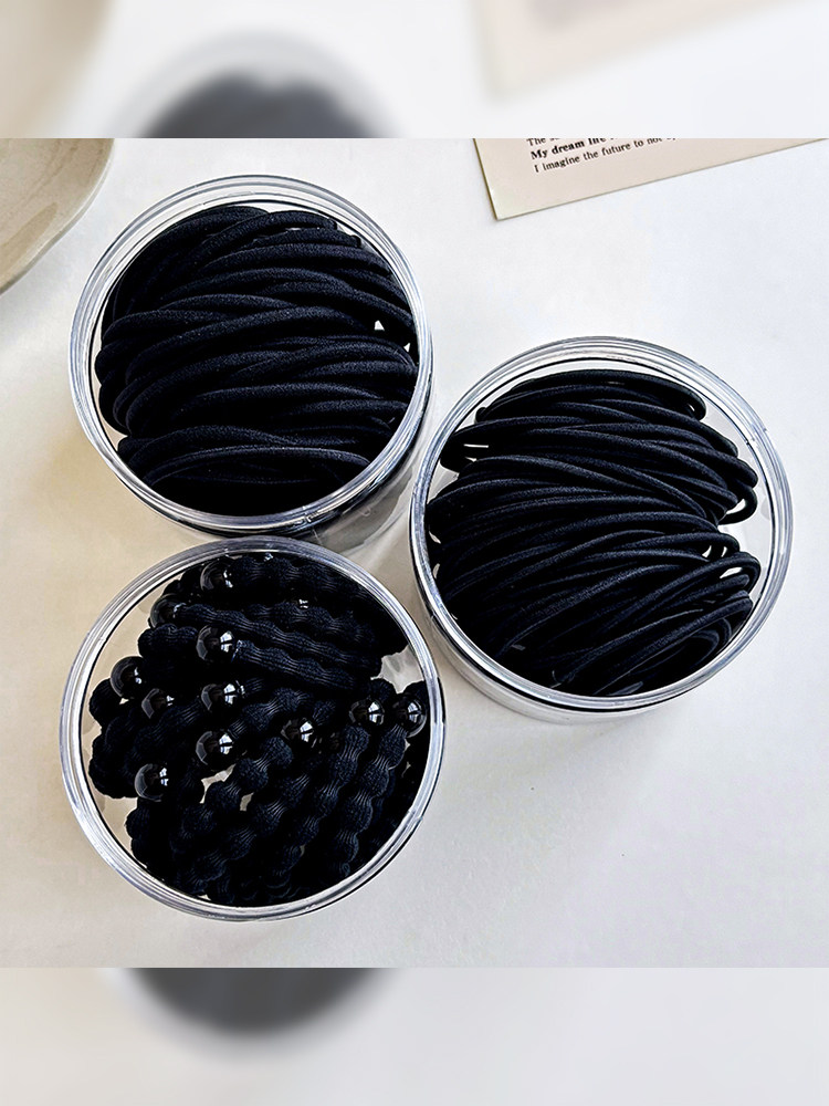 Black High-Elastic Hair Rope for Women 2025 New Classy Scalp Band Hair Tie Adult Durable Leather Set Headband Headwear