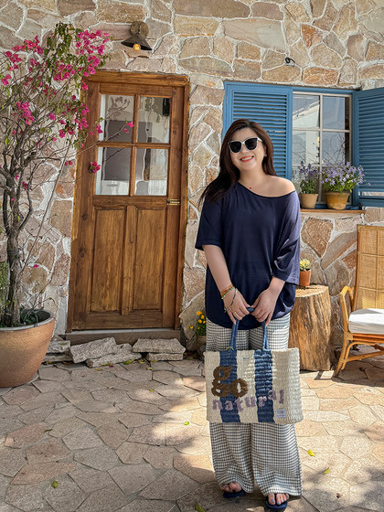 胖mm夏季清爽格子直筒裤木子理想大码女装简约松紧腰休闲裤200斤